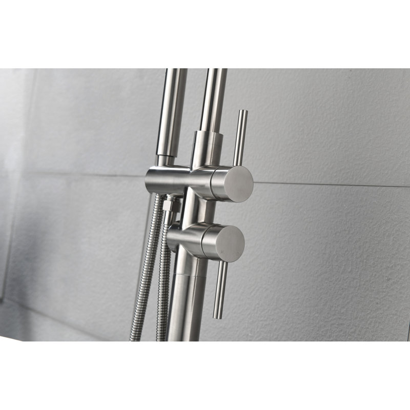 Brushed Nickel Tub Filler With Handheld Shower And Self-Cleaning Aerator Rust- Faucet Water Regulating Mechanism