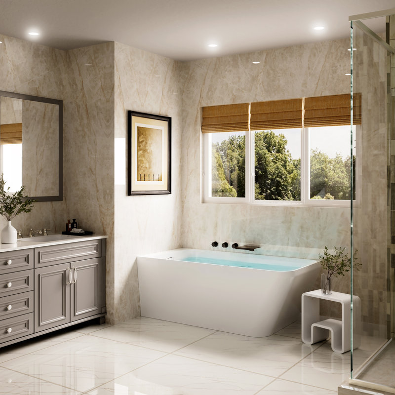 Baignoire de trempage autoportante à surface solide blanche 59 po. X 28 po. Casainc