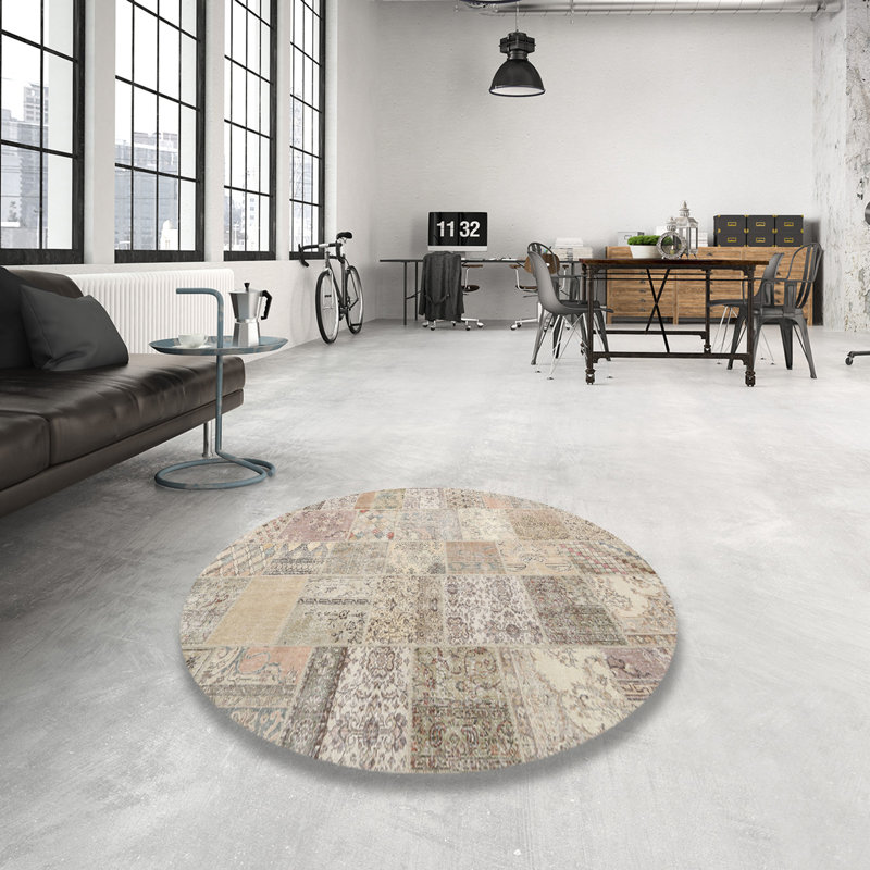 Wool Southwestern Indoor Rug, Round 4'