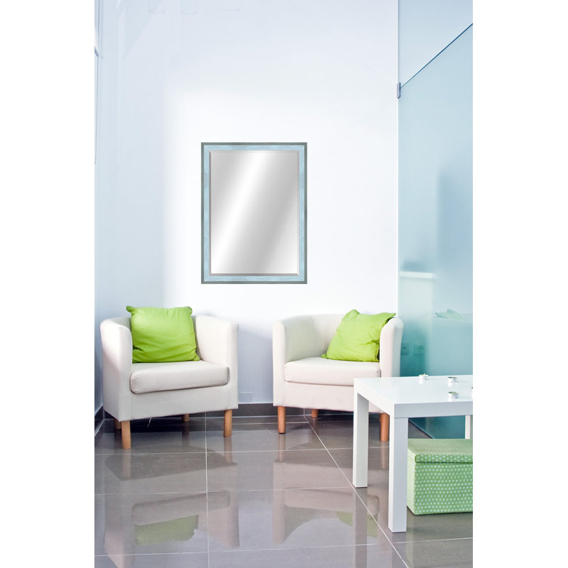 Country Colors II Solid Wood Rectangle Wall Mirror, 40.5" x 28.5", Gray/Sky Blue