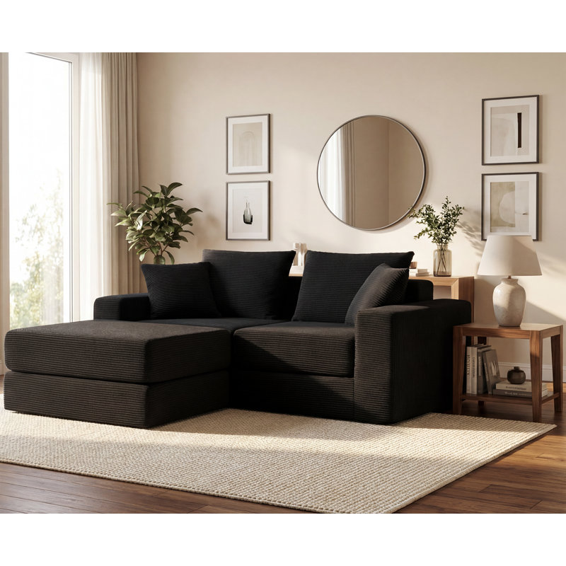 Canapé modulaire en L avec causeuse, canapé-lit désossé avec repose-pieds, combinaison reely, aucun assemblage requis, conception modulaire, tissu respirant, convertible en lit, futon