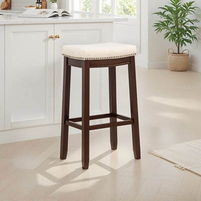 Bartonville Counter & Bar Solid Wood Backless Stool with Upholstered Seat