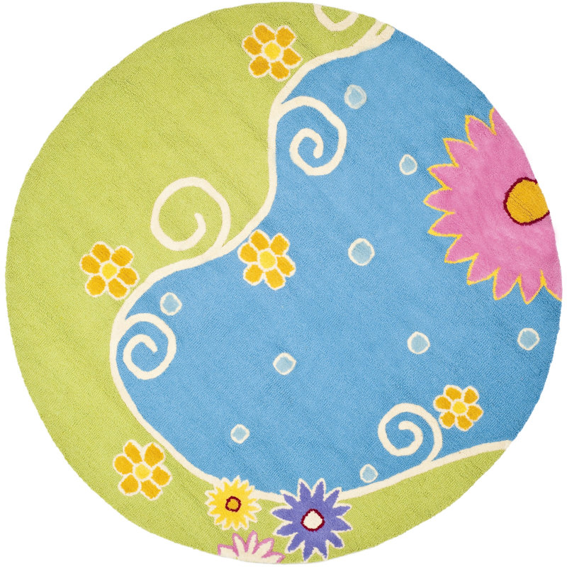Tapis bleu / vert touffeté à la main Claro, Rond 6 pi