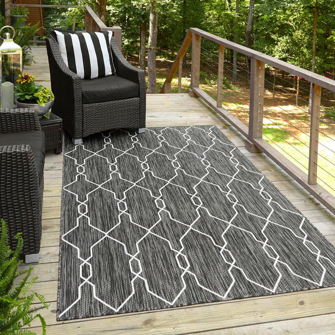 Cheridy Geometric Charcoal/Ivory Indoor/Outdoor Area Rug Charlton Home® Rug