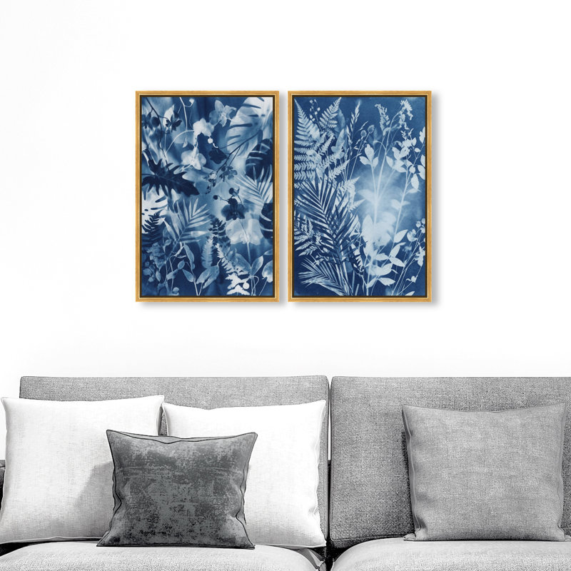 Blue Folliage Set Set by Oliver Gal, 17"H x 25"W, Gold Floater Frame