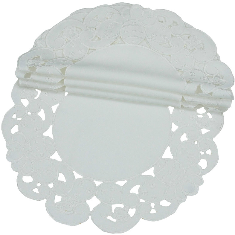 White Embroidered Round Polyester Doily Set of 4