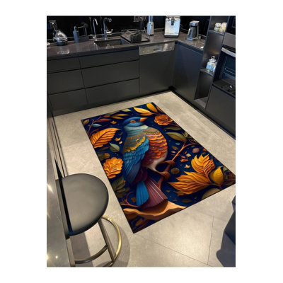 Colorful Bird Flying Animal Patterned Woven Floor Carpet