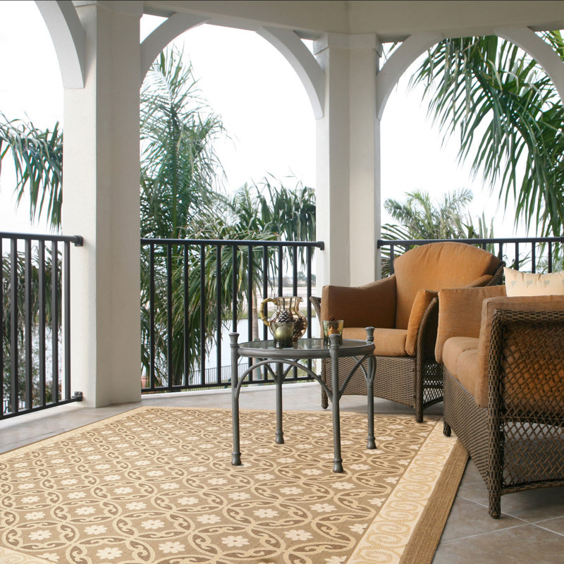 Courtyard Elegance Beige & Yellow Synthetic 8' x 11' Area Rug