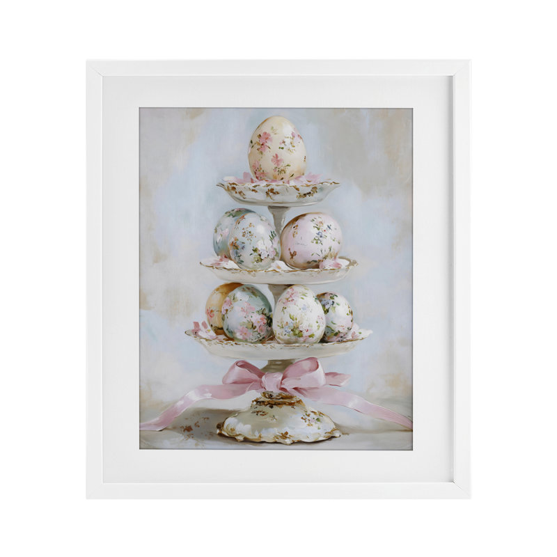 «Pastel Coquette Easter Eggs», reproduction d'art encadrée sous verre, H 16 po x l 13 po, Cadre blanc côtier