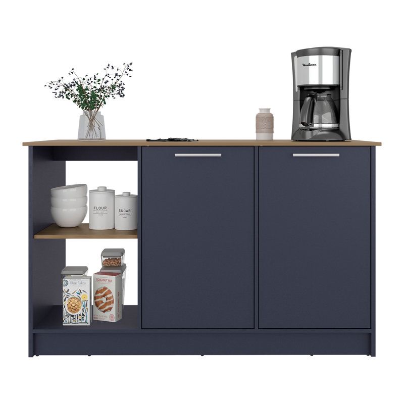 Demon Kitchen Island With Storage Cabinet And Open Shelves