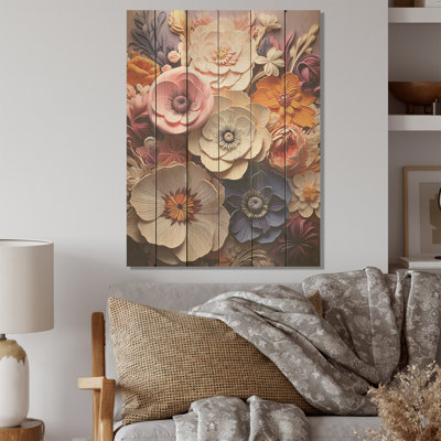 Art beige et rose dans les pensées - Art sur bois de pin naturel