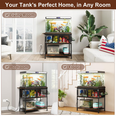 50-55 Gallon Fish Tank Stand With Power Outlets, Heavy Duty Aquarium Stand With Cabinet Storage Fish Tank Accessories, Large Reptile Terrarium Tank Stand, Black/vintage Visit The Tqvai Store
