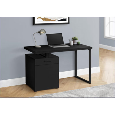 Desks: 48” Modern Computer Desk with Left/Right Storage &amp; Drawer, White Laminate &amp; Metal | Particle Board | White