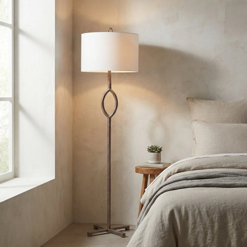 Lampe sur pied 64,25 po en métal avec abat-jour blanc