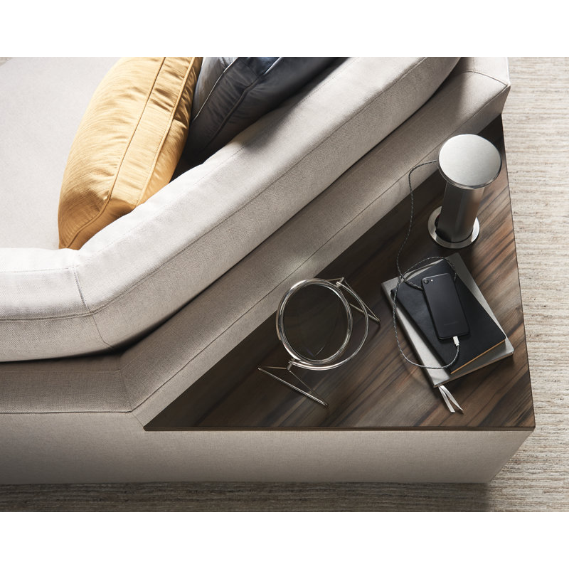 120'' Wide Beige Herringbone Modular Sectional with Wood Shelf & Charging Station