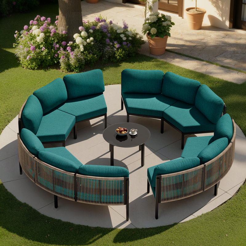 Ensemble de conversation pour patio pour 8 personnes en aluminium avec table, Vert
