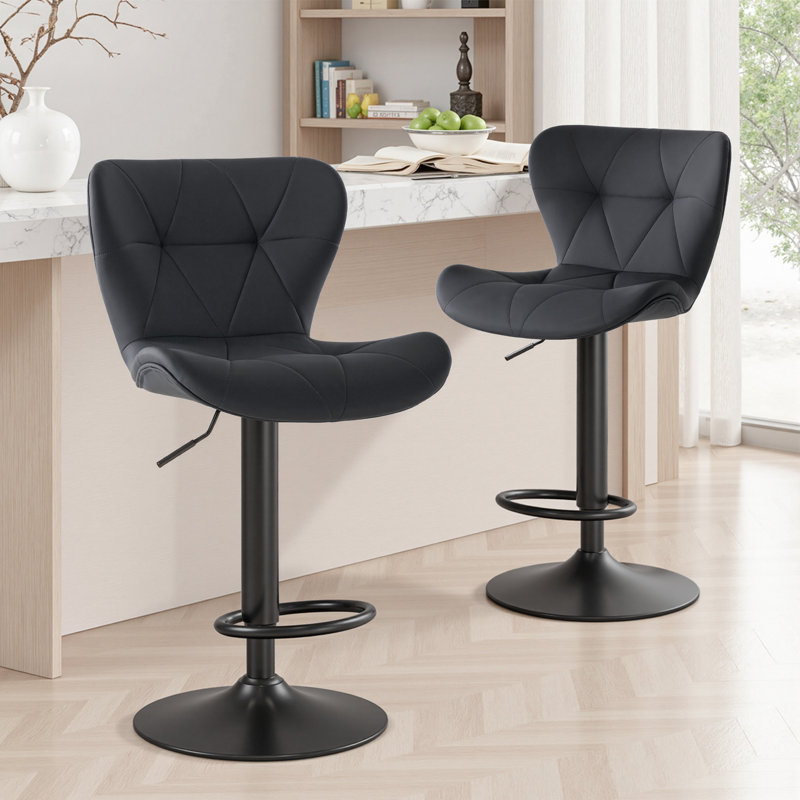Swivel Adjustable Height Bar Stools, Leather Upholstered Counter Stools, Modern Pub Stool, Black, 4