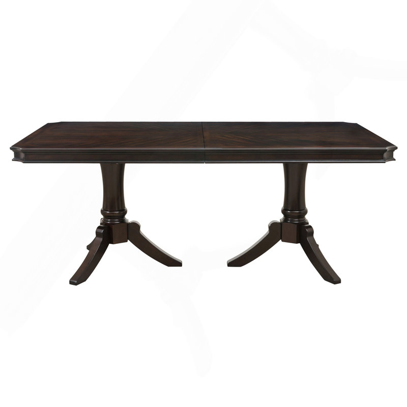 Table de salle à manger à double piédestal avec finition cerisier foncé et rallonge en bois de 96 pouces