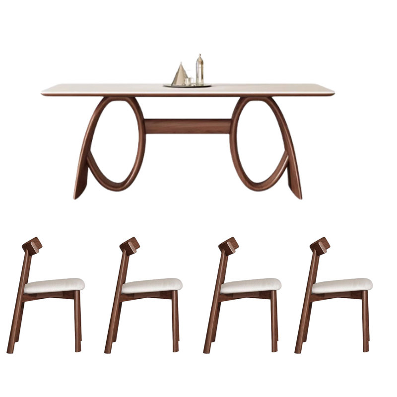 Rock Slab Dining Table with Solid Wood Legs, 29.5"H x 55.1"L x 31.5"W