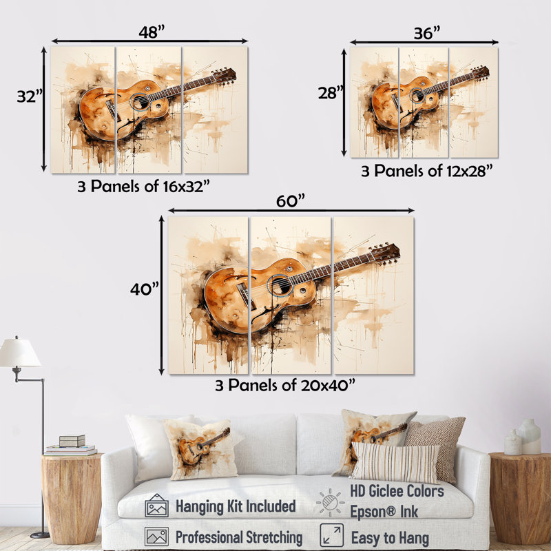 Guitare Simplicity Earthy Brown II - Ensemble de décoration murale musique, H 28 po x l 36 po x P 1 po