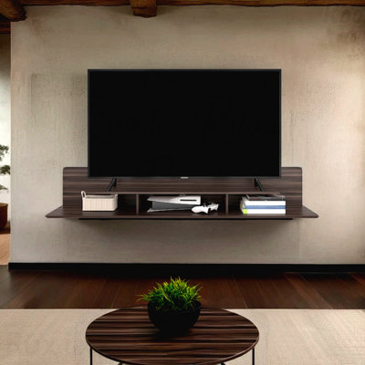 TV Stand, 3 Shelves, 11.7" H, Dark Brown - Living Room