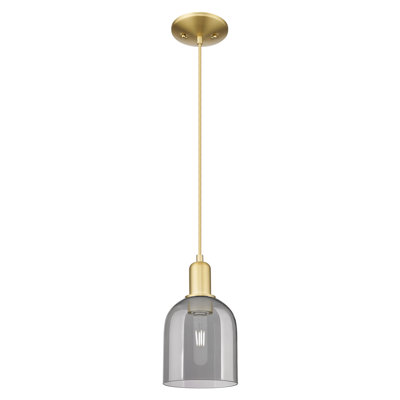 Arcadia - Berbor - 1 Light 6" Cord Hung Mini Pendant - Satin Gold Finish - Light Smoke Shade