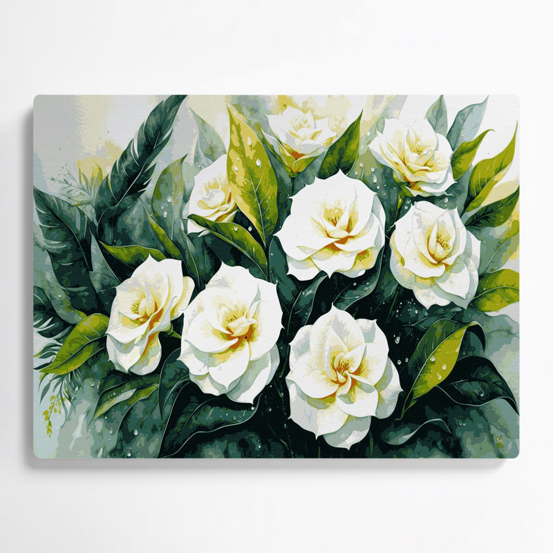 Art mural hawaïen en métal beige Gardenias