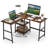 L-Shaped Steel Computer Desk with Built-In Electrical Outlet-61590592