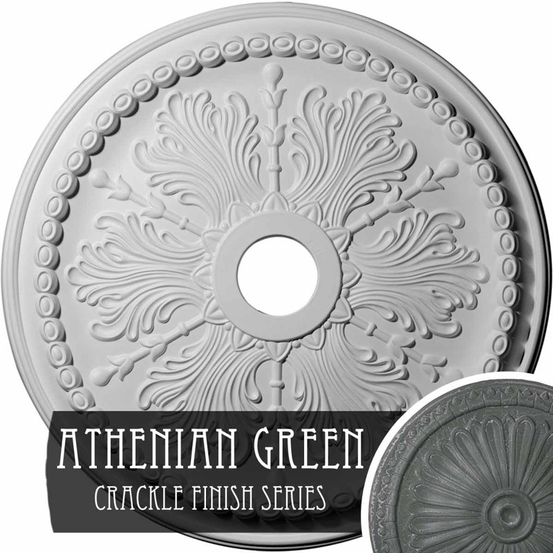 Médaillon de plafond Endurathane Winsor, DO 27 1/2 po x P 4 po x P 1 1/2 po (convient aux auvents jusqu'à 4 po), fini craquelé vert athénien peint à la main