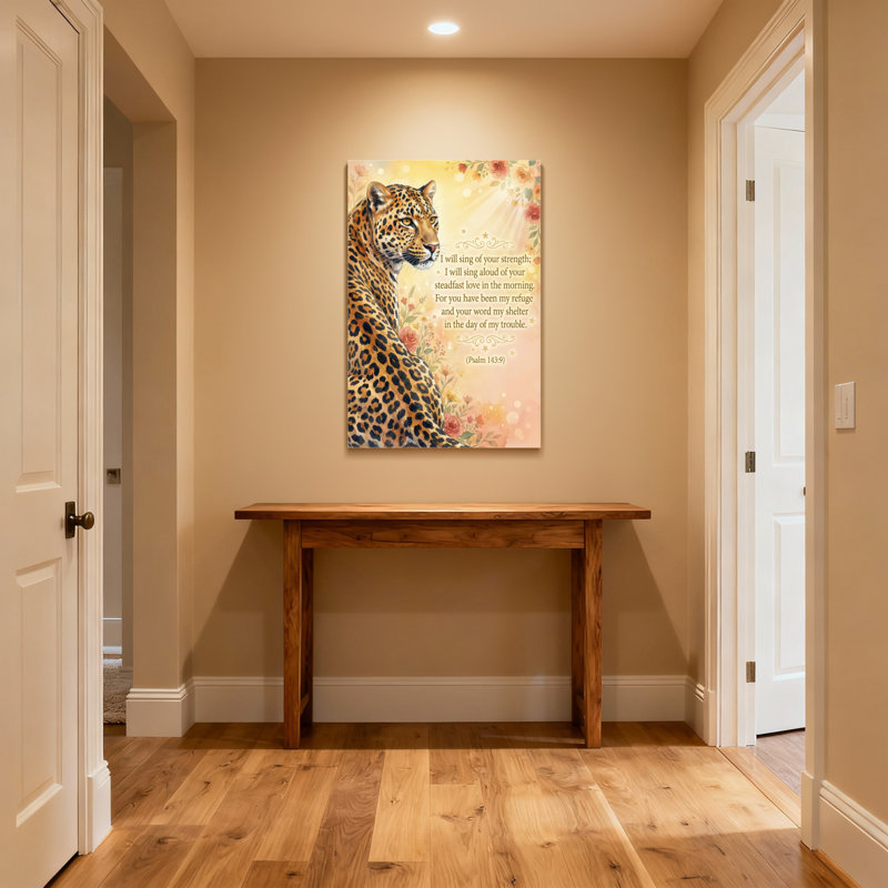 Animals Leopard Floral Background Scripture Verse, 12" H x 18" W, Wrapped Canvas, Does Not Apply