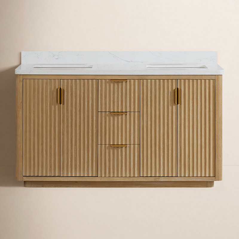 Ensemble de meuble-lavabo double 60 "Adela, Blanc / Blanc, Doré, Brun