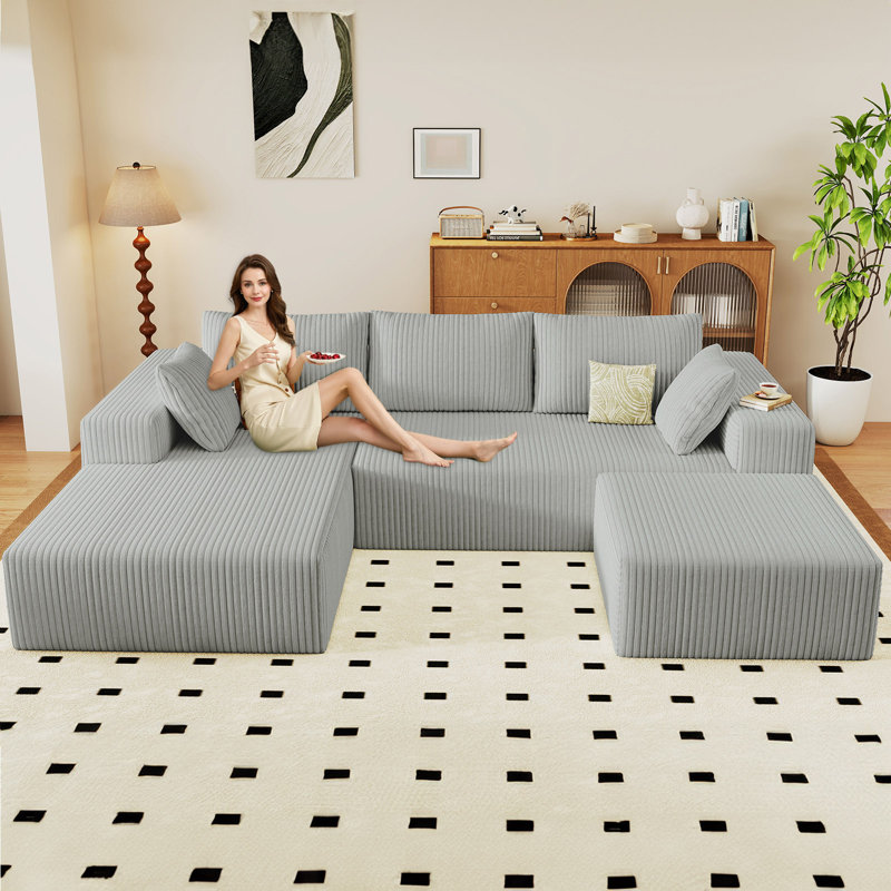 Canapé modulaire Boneless 96 po Cloud Couch, Orienté à gauche (vu de face), Velours côtelé gris foncé