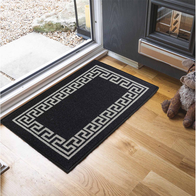 Rampzipoor Non-Slip Geometric Indoor Doormat, Rectangle 80 x 150cm, Black