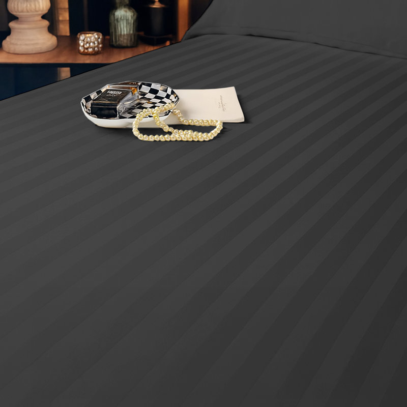 Aspire Homeware Luxury 40cm Deep Striped Fitted Sheet for Hotel Style Bedroom Comfort, Black, Single (3')