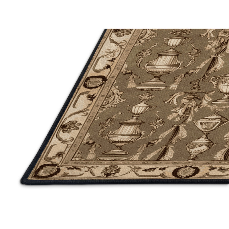 Tapis brun français lavable à la machine, Rond 5 pi