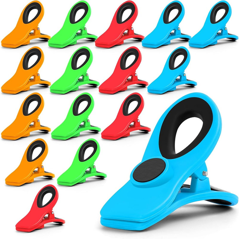 Paquet de 16 pinces magnétiques multicolores - Pinces à sac robustes pour le rangement des aliments