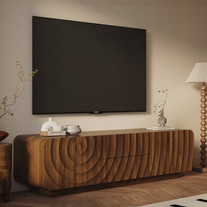 Console moderne avec meuble de rangement et meuble télé 2 tiroirs pour le salon, la chambre à coucher, Noyer brun