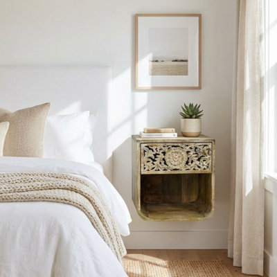 Table de chevet / table d'appoint murale en bois massif
