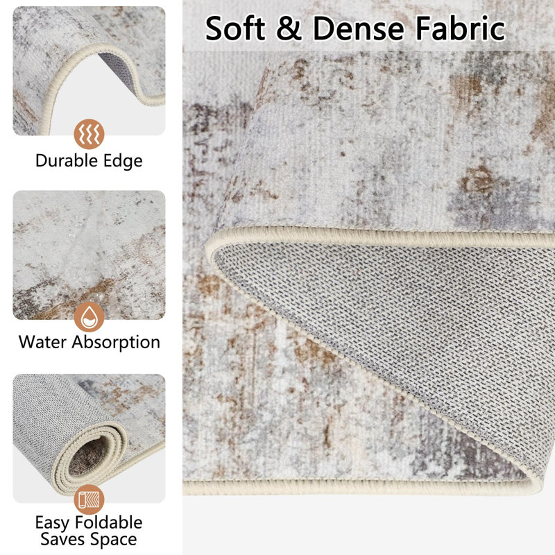 Abstract Polyester Anti-Fatigue Non-Skid Kitchen Mat, Beige/Brown