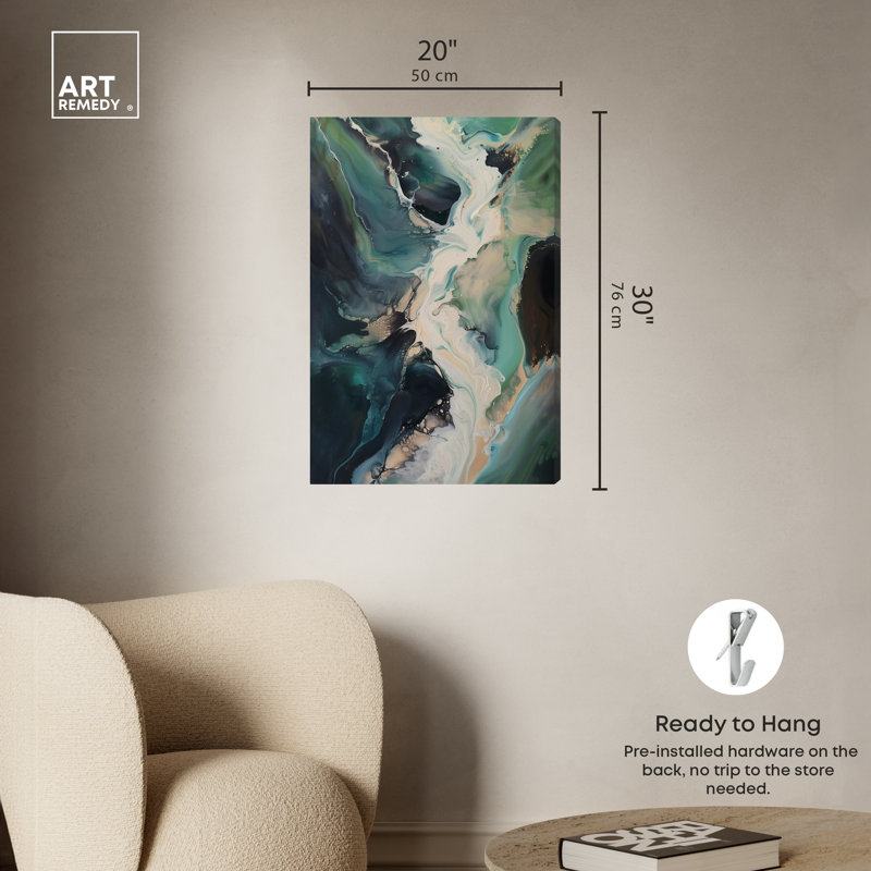 «Sage River Blue», art mural abstrait par Art Remedy, Toile tendue, H 30 po x l 20 po