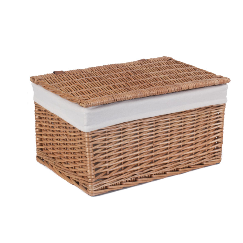 Wicker Large Lined Storage Hamper Basket, Double Steamed/White Lining 