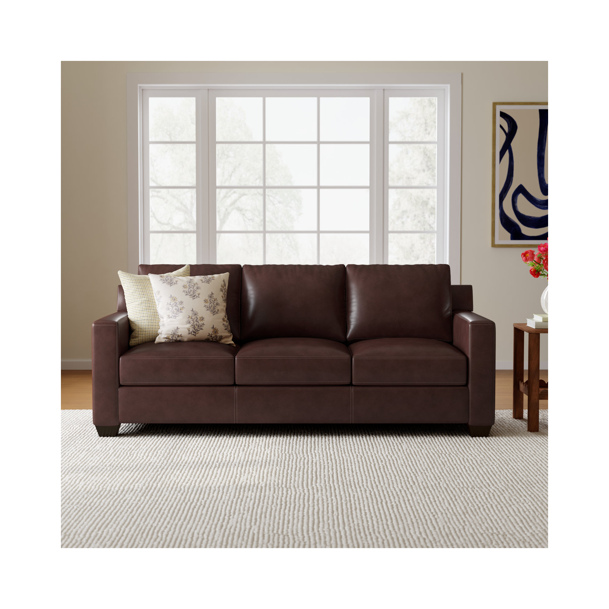 Covedale 83.5'' Upholstered Sofa, Sidekick Walnut Genuine Leather