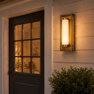 Brass Outdoor Wall Sconce, Dimmable LED 3000K Waterproof Exterior Wall Light Fixture