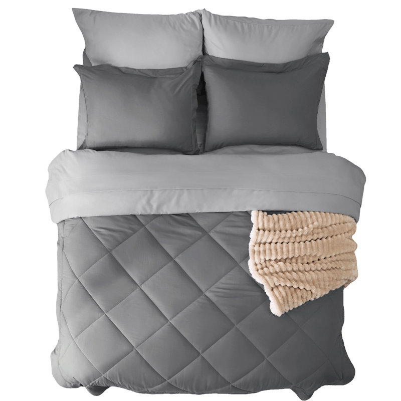 Ensemble d'édredon réversible Best vendeur, Gris foncé / Gris pâle, Édredon simple extra long + 1 pièce supplémenta