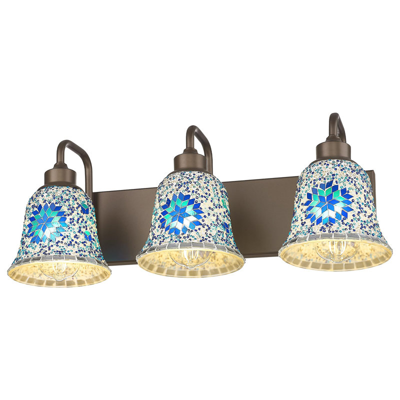 3-Light Blue Mosaic Glass Artical Vanity Light, 3 Lights, 8.7" H x 22" W x 8.5" D