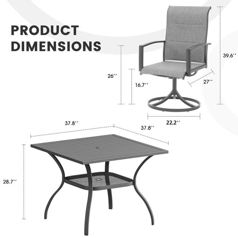 4-Person Outdoor Patio Dining Set, Gray, Gray