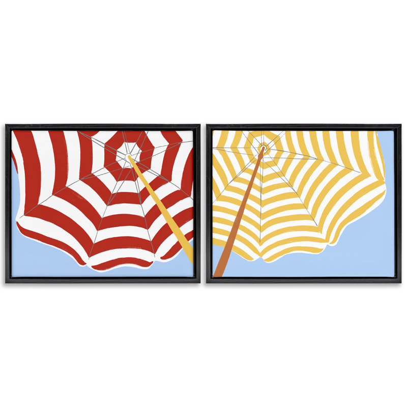 «Striped Beach Umbrella», ensemble de 2 toiles flottantes encadrées par June Erica Vess, H 17 po x l 21 po