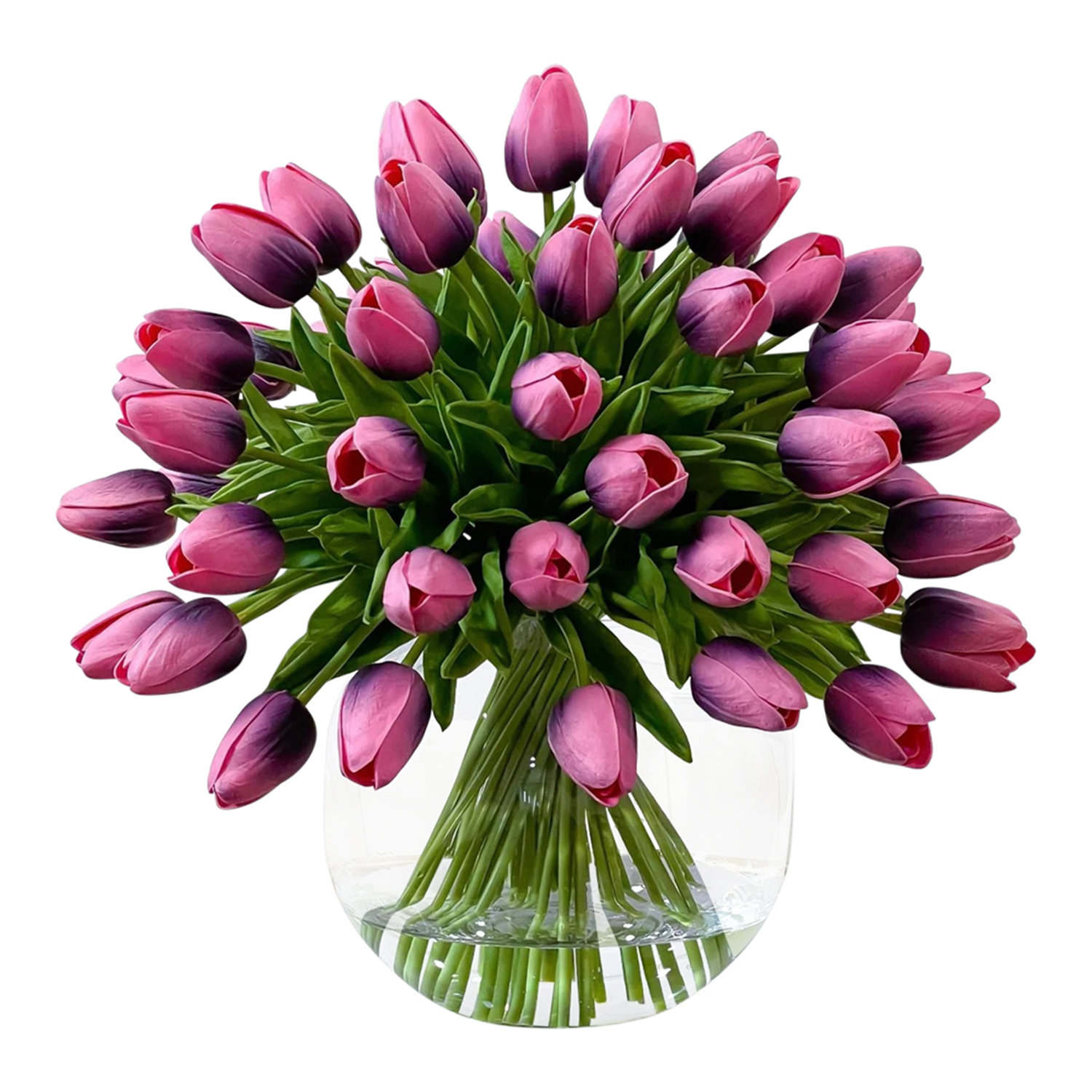 Real Touch Tulips Centerpiece In Vase, Purple Ombre Pink