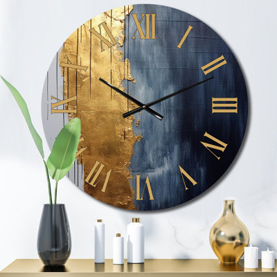 Abstract Metal Wall Clock - A Touch Of Gold And Kings Blue III