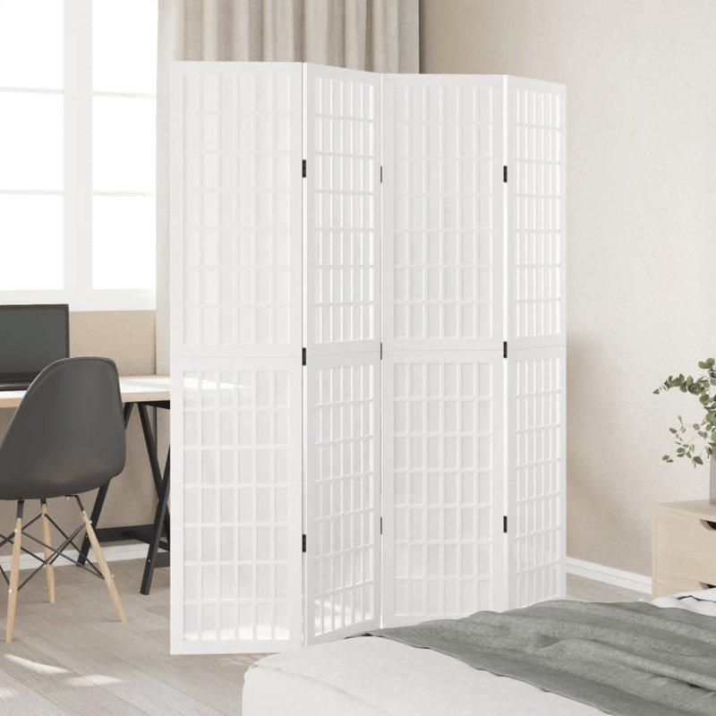 Room Divider 4 Panels Solid Wood Paulownia, White, 180cm H x 145cm W x 1.6cm D
